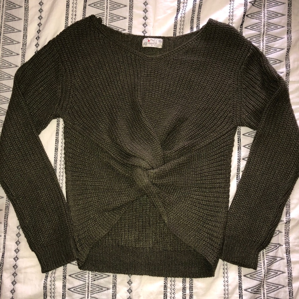 Green cropped waffle knit sweater